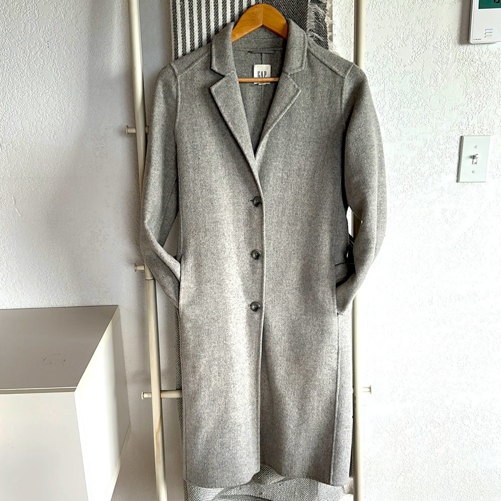 Gap Knee Length Grey Wool Coat
